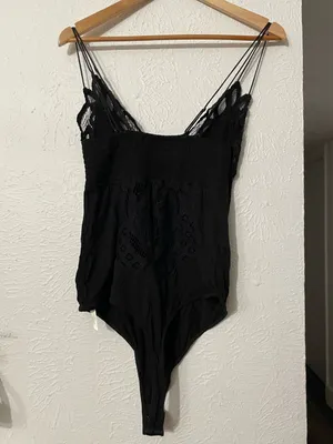 Free People Adella Black Lace Bodysuit Spaghetti Straps X-Large thumbnail 4
