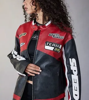Urban Outfitters iets frans Oversized Patch Racer Moto Jacket thumbnail 1