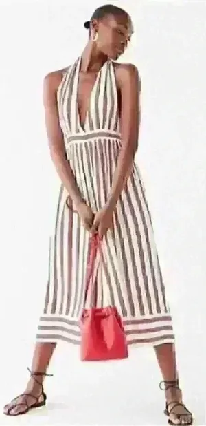 Urban Outfitters Raven striped Plunging Halter‎ Style cropped Jumpsuit sz S thumbnail 1