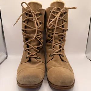 UGG Gradin Tan Suede Shearling Lined Lace Up Combat Boots Mid Calf Women US 9.5 thumbnail 3