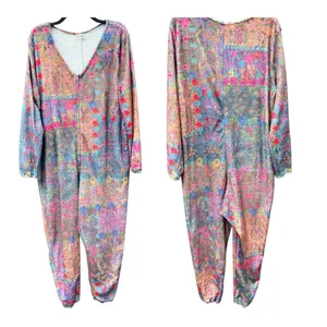 Natural Life Floral Soft Fleece Pajama Jumpsuit Large Zip-up Boho Cozy Colorful thumbnail 8