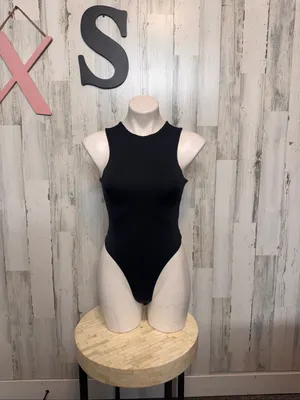 SHEIN High Neck Sleeveless Bodysuit Womens XS Solid Black Stretch thumbnail 2
