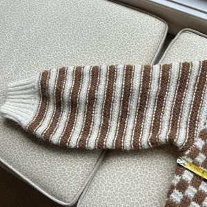 NWOT Blu Pepper Cream & Brown Checkerboard & Striped Sweater Sz S Puffed Sleeve thumbnail 9