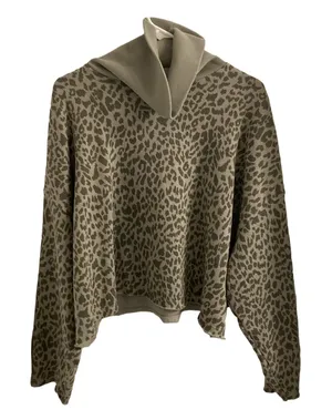 American Eagle Light Green Leopard Print Cropped Sweatshirt - Size M thumbnail 1