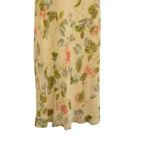 Vintage Floral Crinkle Chiffon Maxi Dress Yellow Peach Short Sleeve‎ 90s Teacher thumbnail 8