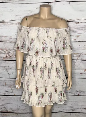 Lulus NWT XL Floral Print Eyelet Embroidered Off the Shoulder Tea for Two Dress thumbnail 1