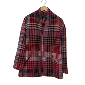 Rachel Zoe Plaid Tweed Wool‎ Blend Coat Pink Check Longline Jacket Size M thumbnail 2
