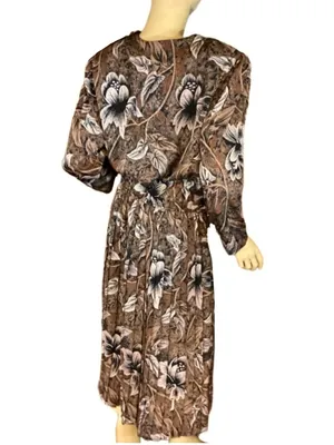 Vintage 1980'S Alexis Fashions Brown & Black Floral Print (L) thumbnail 4