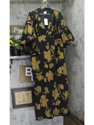 NWT A New Day Womens Tie Neck Maxi Dress Woven 94441349 Black / Brown Floral XL thumbnail 2