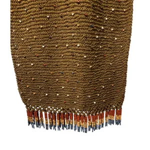 Vicky Moreinis Brown Knit Beaded Swimwear Cover up Dress Beaded Fringe Stretch thumbnail 6