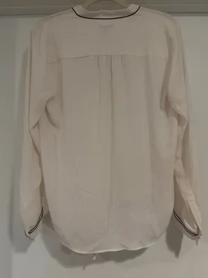 Ann Taylor Cream Long-Sleeve Lace-Up Blouse with Contrast Trim thumbnail 7
