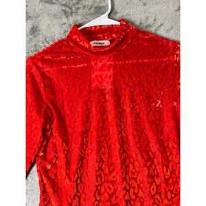 Ranch Dress’n Mock Neck Layering Shirt Red Orange Floral Burnout Small New thumbnail 2