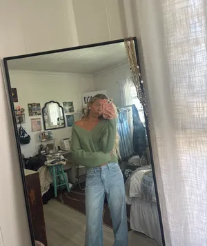 Green Kendal And Kylie V Neck Sweater thumbnail 2