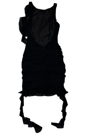 White Fox Boutique - Ruched Low back Mini Dress with Frill Details in Black thumbnail 4