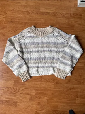 Free People Women's Devon Long Sleeve Striped Cropped Sweater Size XL thumbnail 4