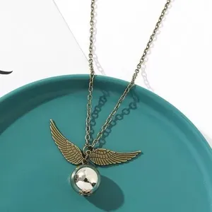 Harry Potter Golden Snitch Inspired Wing Pendant Necklace Fantasy Jewelry Bronze thumbnail 2