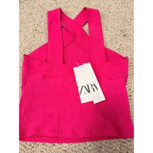 Zara Hot Pink Ribbed Halter Top Criss Cross Neck Sleeveless Knit Tank Small NEW thumbnail 5