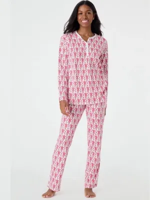 Roller Rabbit Monkey Top & Bottoms Pajamas Set Pink Red 100% Pima Cotton XS thumbnail 2