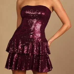 Lulus on the invitation burgundy sequin strapless mini dress, NWT thumbnail 1