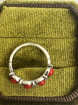 Boho/Design Red Turquoise Stainless Steel Silver Band Size 6 thumbnail 3