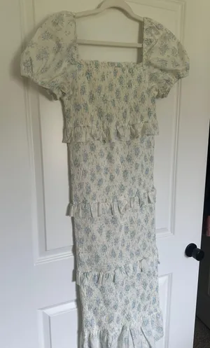 Worth Collective Ada Smocked Dress in Blue Floral - Bump Friendly thumbnail 5