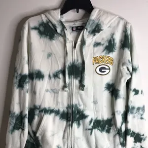 NFL team apparel green‎ tie dye Green Bay packers footballs zip up hoodie jacket thumbnail 2