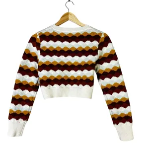 Molly Green Chevron Zigzag Cropped Sweater Multi Retro Knit Top Size S thumbnail 4