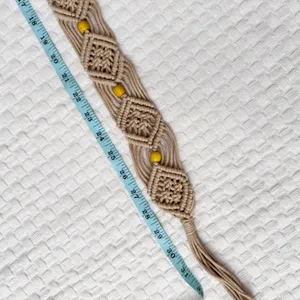 NWT Macrame Boho Woven Rattan Straw Rope Braid Waist Belt Khaki Tan thumbnail 14