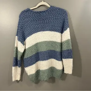 Altar'd State Sweater Womens S/M Blue Striped Great Popcorn Eyelash Knit C9300 thumbnail 3
