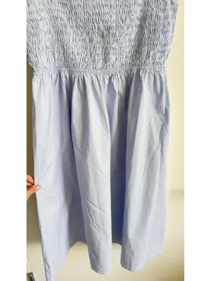 Love, Bonito Periwinkle Blue Smocked Midi Dress Ruffle Straps Cotton L NWT thumbnail 4