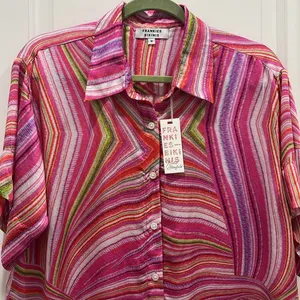NWT Frankie’s Bikinis Fifi Button Down Short Sleeve Multi Colored Blouse Sz M thumbnail 3