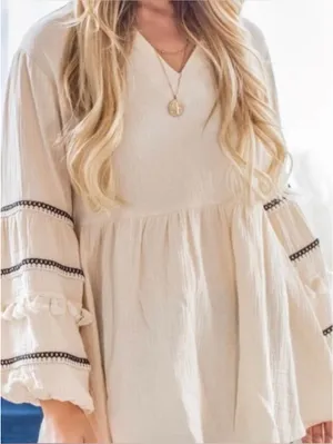 Anthropologie Neutral Eco Peasant Boho Chic Western Balloon Cotton Blouse small thumbnail 1
