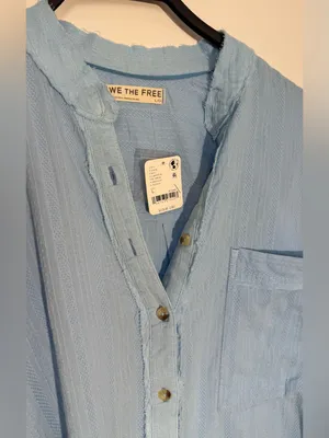 NWT We The Free Light Blue Striped Button-Up Shirt thumbnail 6
