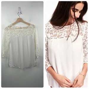Old Navy Relaxed Lace-Trim Blouse size Small White thumbnail 2