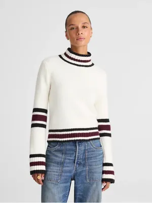 Madewell Ribbed-Trim Mockneck Sweater Jet Black Stripe size larg‎e cotton wool thumbnail 11