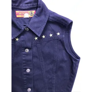 Vintage Lawman Denim Vest Womens Medium Black Gold Star Studded Western Cowgirl thumbnail 5
