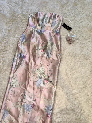 NEW Alfred Sung Jacqueline ESME Floral Pink Strapless Satin Twill Column Gown 8 thumbnail 5