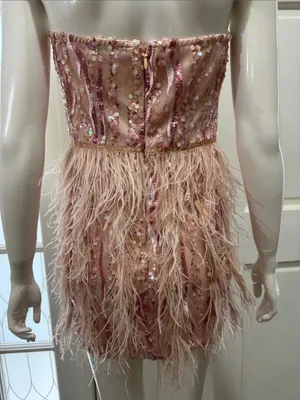BELLA BARNETT Strapless Pink Sequin & Feather Cocktail Dress Size Small thumbnail 13