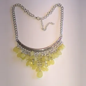Yellow Teardrop Fringe Silver Tone Statement Necklace thumbnail 3