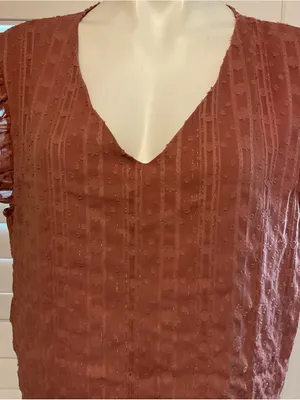 SHEIN Rust Ruffle Sleeve V-Neck Blouse thumbnail 2