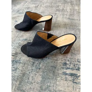 Nine West Blue Denim Gemily Block Heel Peep Toe Mules Size 7.5 thumbnail 5