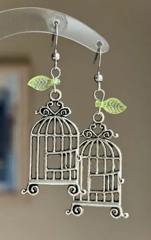 Handmade  retro whimsy goth fairy birdcage dangle earrings🕊️ thumbnail 1