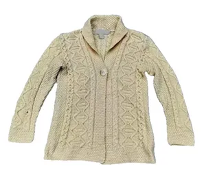 Womens Inis Crafts Size M Cottage Ireland Ivory Merino Wool Cardigan Sweater thumbnail 1