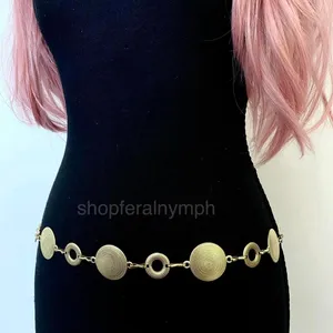 Gold Y2K Textured Disc Open Ring Waist Chain Belt, Fits 24-42 Inches, X7GA1359 thumbnail 5