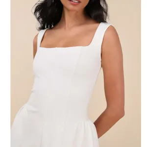NEW Lulus Roetta White Sleeveless Square Neck Fitted Pleated Mini Dress Large thumbnail 4