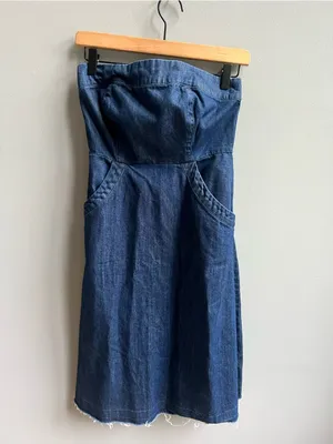 Velvet Heart Strapless Dark Denim Midi Dress Raw Hem Size XS thumbnail 2
