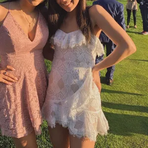Selfie Leslie Mermaid White and Tan Undertoned Strapless Mini Cocktail Dress thumbnail 1