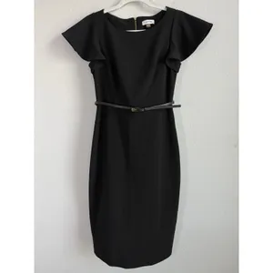 Calvin Klein Black Dress Women's Size 6 Cap Sleeves Empire Waist Gold Zip‎ Back thumbnail 4