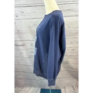 Aerie "Checked Out" Graphic Sweatshirt Blue Ribbed Crew Neck Oversized Medium thumbnail 3