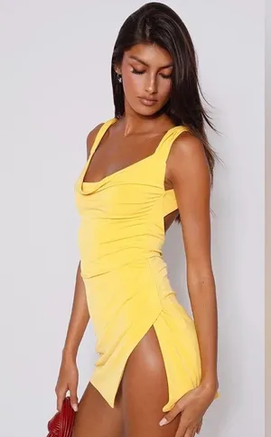 Tiger Mist Women’s Joslin Yellow Drape Mini Dress w/ Back Tie - Size Small thumbnail 6